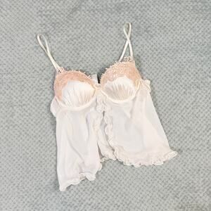 vintage y2k babydoll sheer open front lacy lingerie tank top cream/pink M